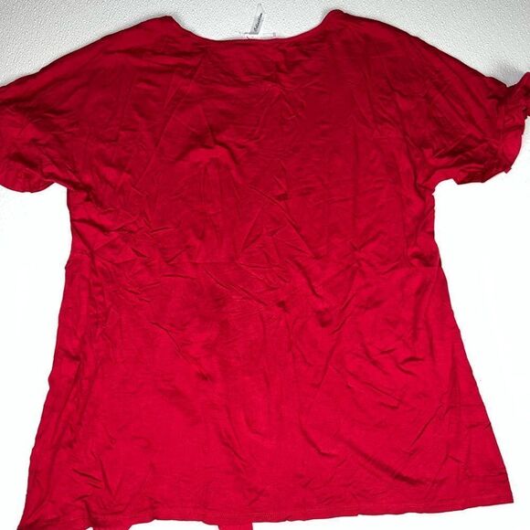 NY Collection Red Ruffle Trim Split Hem Top XL NWT - Picture 8 of 9